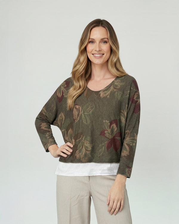 Polera Mujer Elisa Relaxed Cuello En V Manga Caída Chocolate Lineatre