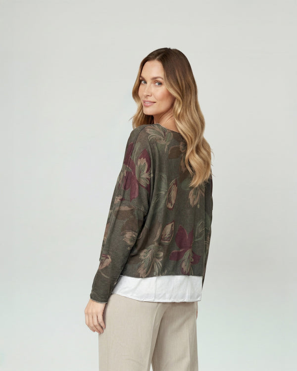 Polera Mujer Elisa Relaxed Cuello En V Manga Caída Chocolate Lineatre