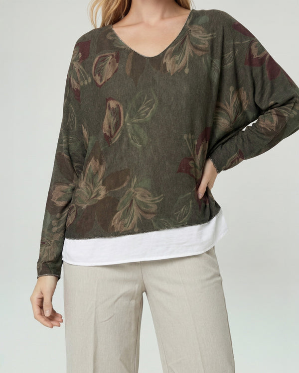 Polera Mujer Elisa Relaxed Cuello En V Manga Caída Chocolate Lineatre