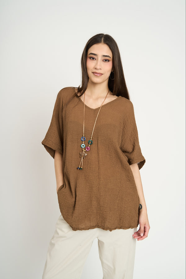 Polera Mujer Elisa Manga corta Chocolate Lineatre
