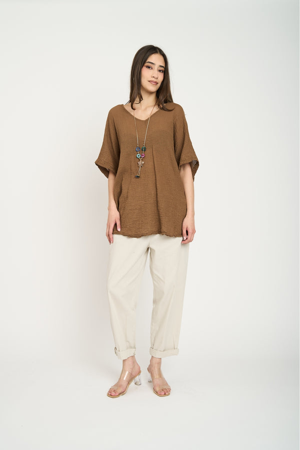 Pantalón Mujer Sol Largo Tiro Alto Beige Lineatre