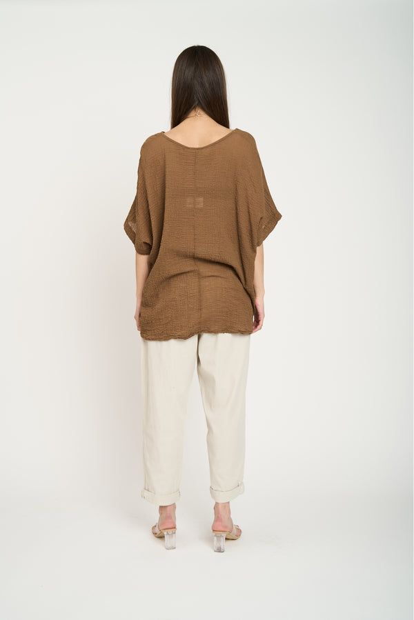 Polera Mujer Elisa Manga corta Chocolate Lineatre