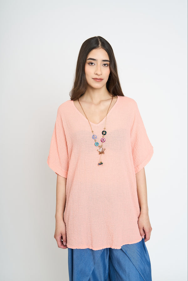 Polera Mujer Elisa Manga corta Salmón Lineatre