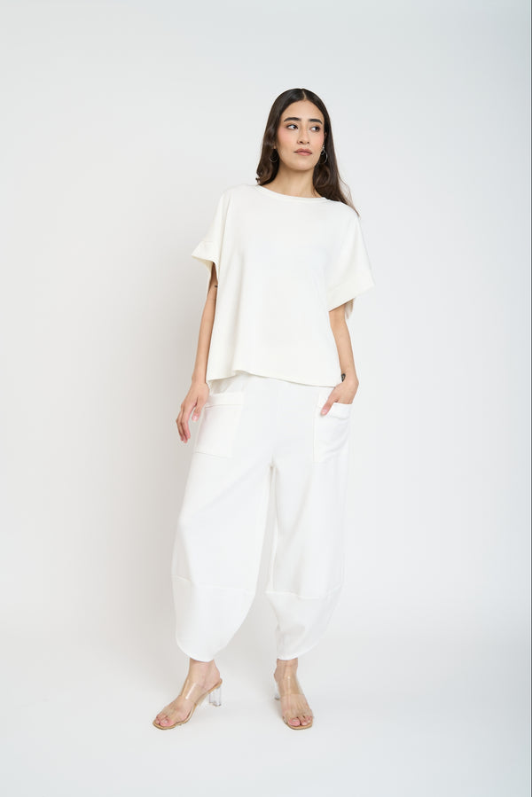 Pantalón Mujer Inés Largo 3/4 Tiro Alto Blanco Lineatre