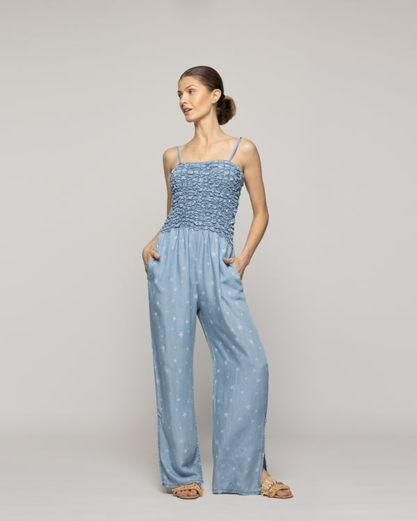  Enterito Mujer Largo Rebecca Jeans Azul Y Diseño De Estrellas Lineatre