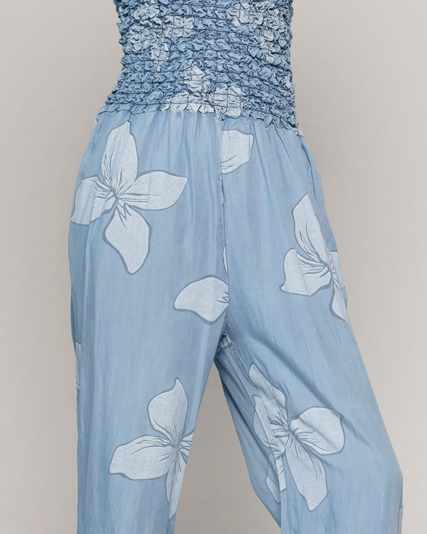  Enterito Mujer Largo Rebecca Jeans Azul Y Diseño De Flores Lineatre