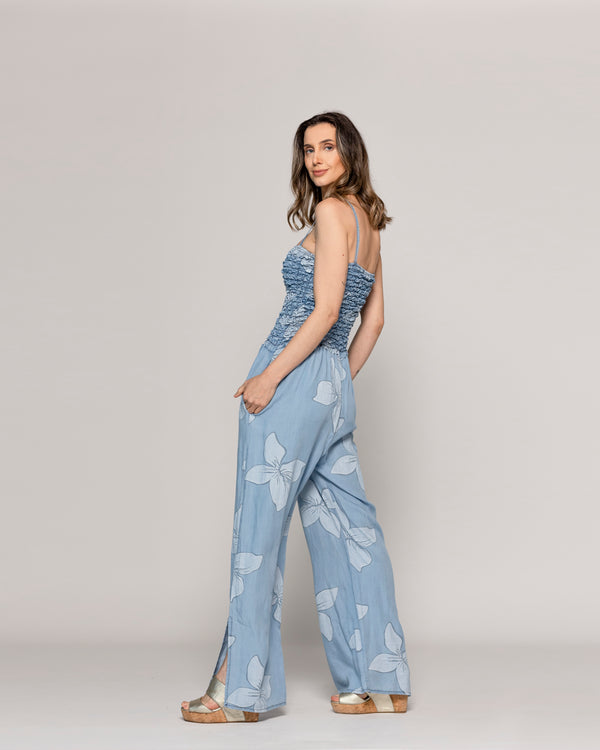  Enterito Mujer Largo Rebecca Jeans Azul Y Diseño De Flores Lineatre