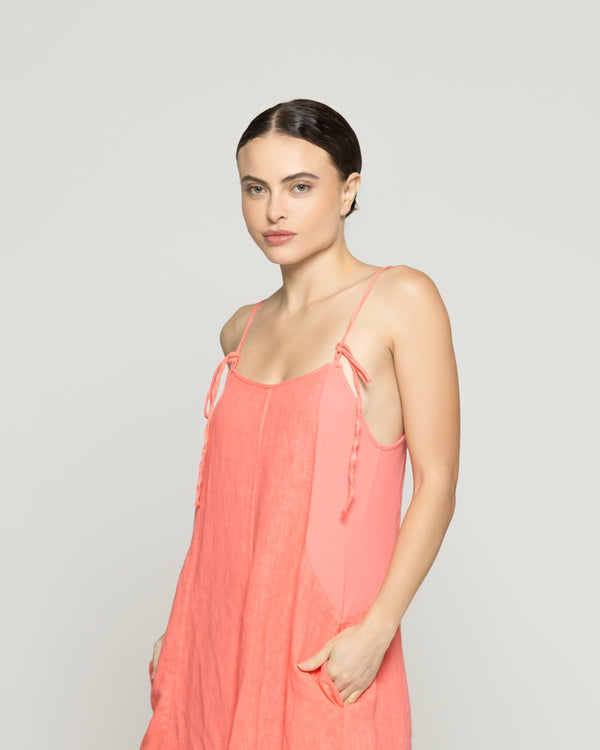 Enterito Mujer Roxana Lino Tirantes Ajustables Naranja Coral Lineatre