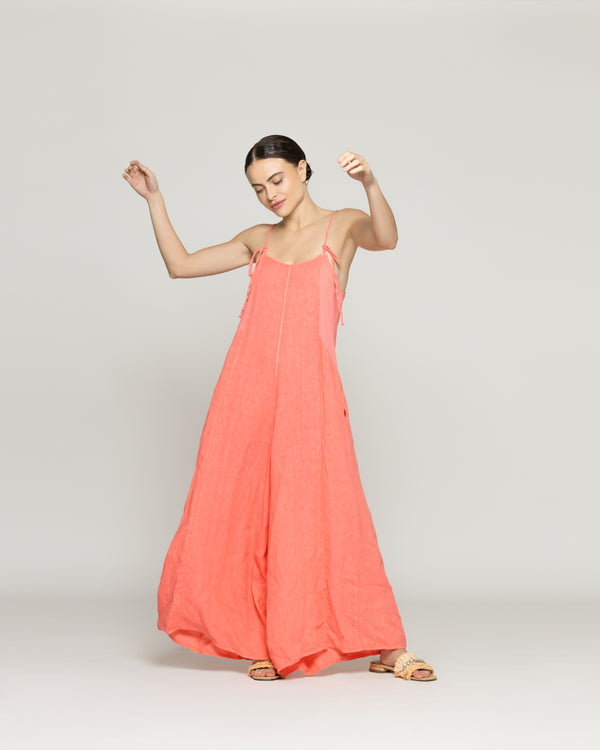 Enterito Mujer Roxana Lino Tirantes Ajustables Naranja Coral Lineatre