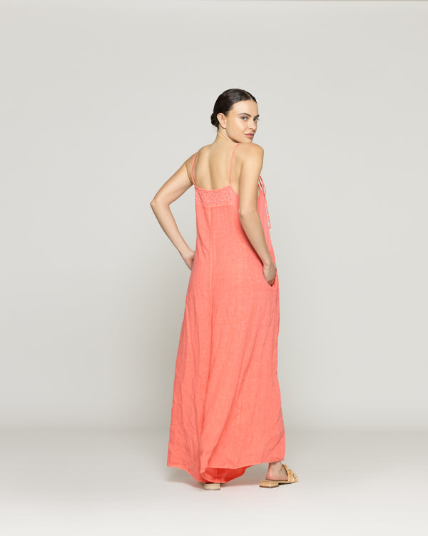 Enterito Mujer Roxana Lino Tirantes Ajustables Naranja Coral Lineatre