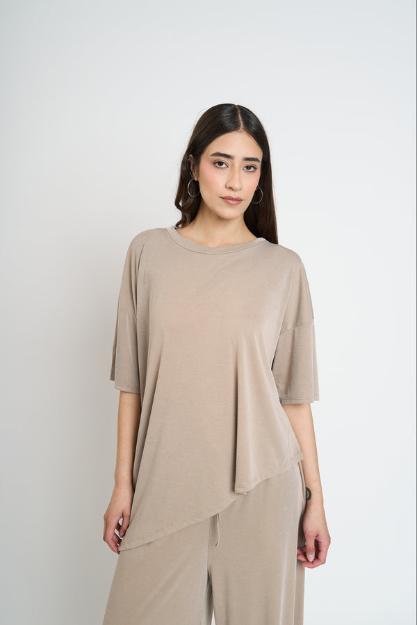 Twin Mujer Tea Cuello redondo Fango Lineatre
