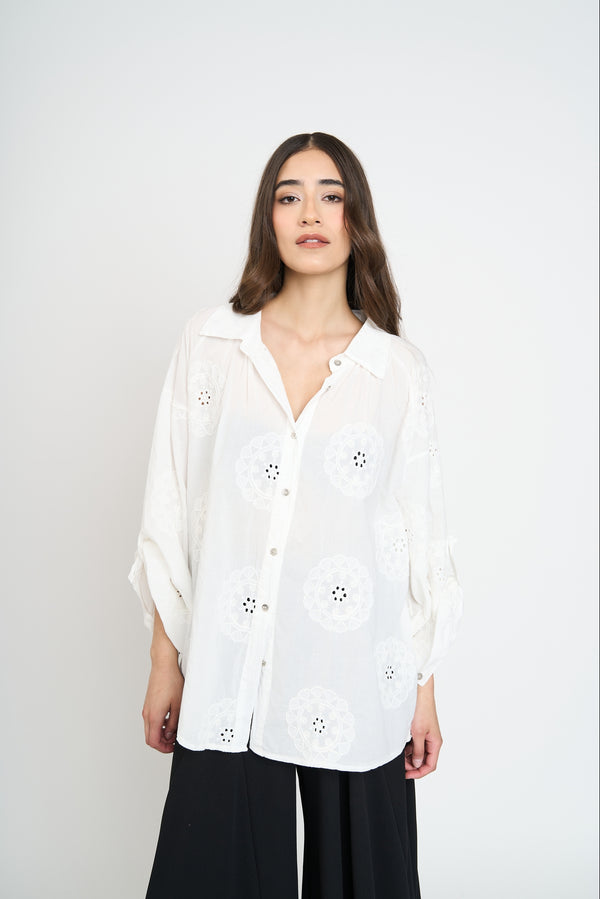 Blusa Mujer Flavia Cuello con solapa Blanco Lineatre