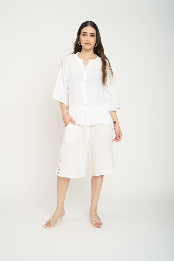 Blusa de Lino Blanca con Detalles de Encaje
