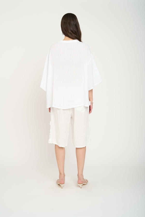 Blusa de Lino Blanca con Detalles de Encaje