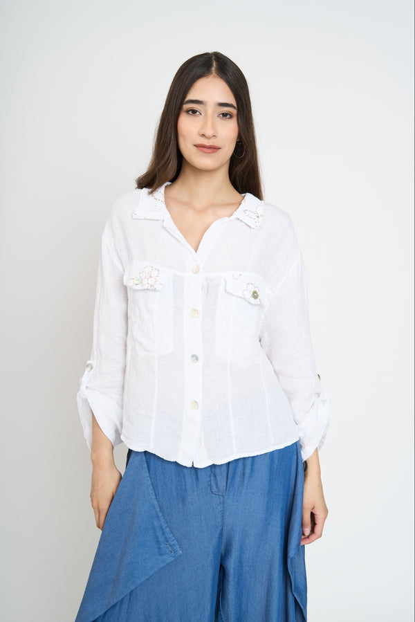 Blusa Mujer Diana Cuello con solapa Blanco Lineatre