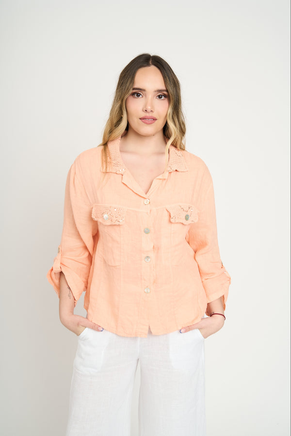 Blusa Mujer Diana Cuello con solapa Salmón Lineatre