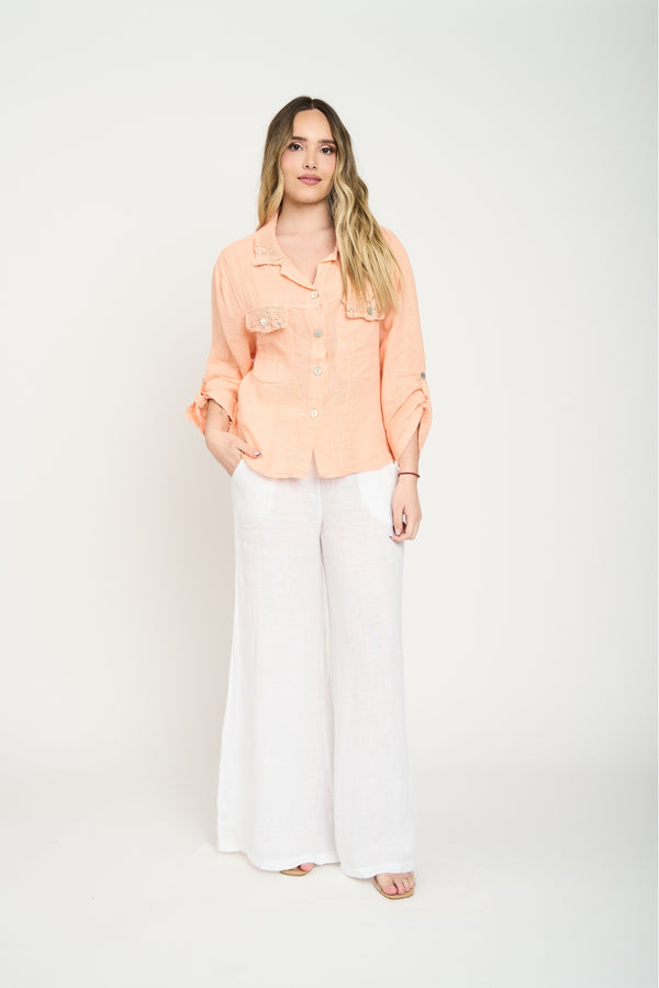 Blusa Mujer Diana Cuello con solapa Salmón Lineatre