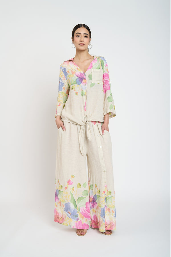 Blusa Mujer Elsa Cuello con solapa Beige Lineatre