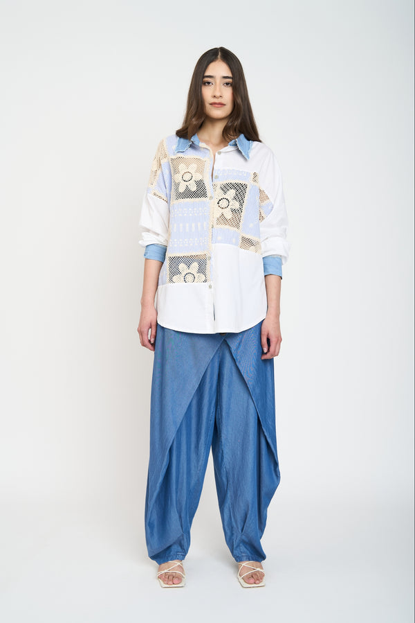 Camisa Mujer Romina Cuello con solapa Jeans Lineatre