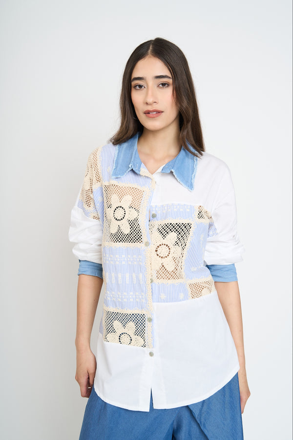 Camisa Mujer Romina Cuello con solapa Jeans Lineatre