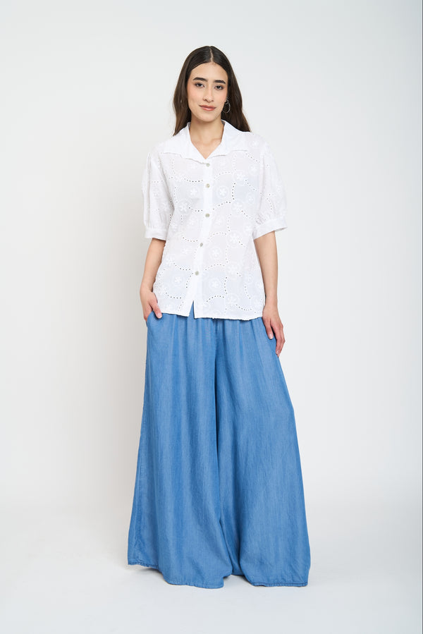 Blusa Mujer Constanza Cuello con solapa Blanco Lineatre