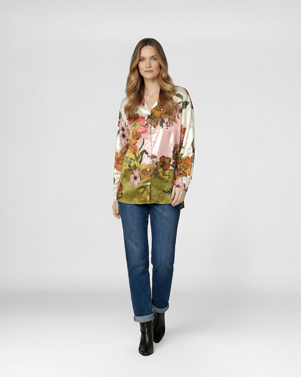 Blusa Mujer Elisiana Relaxed Cuello tipo camisa Manga 3/4 Militar Lineatre