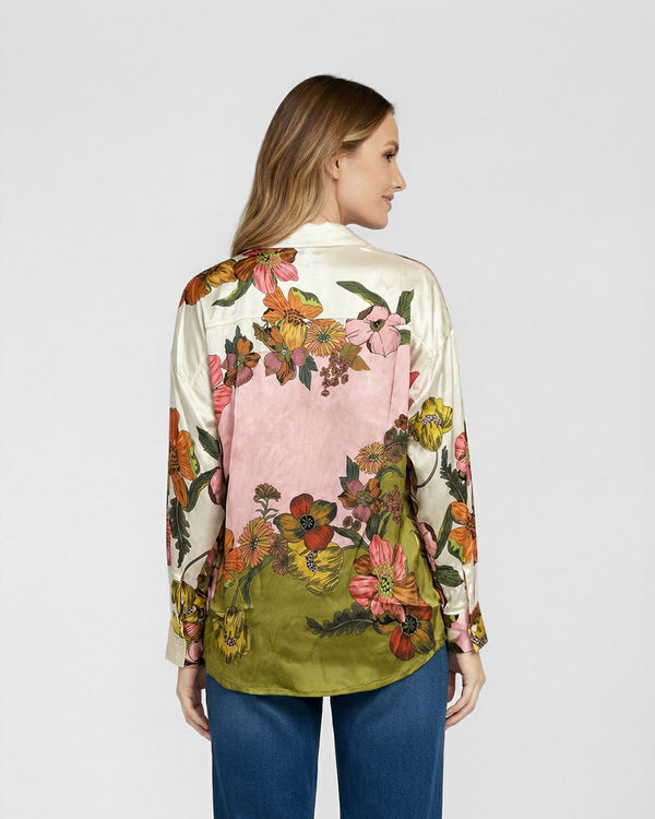 Blusa Mujer Elisiana Relaxed Cuello tipo camisa Manga 3/4 Militar Lineatre