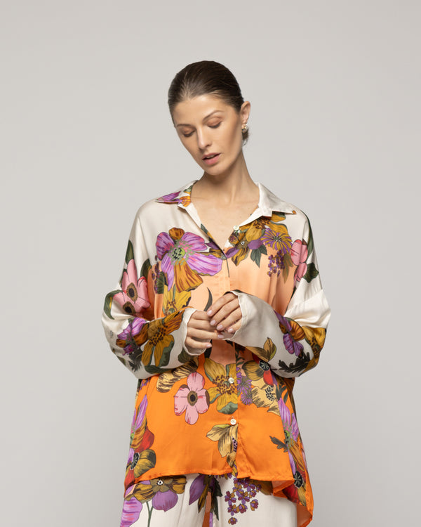 Blusa Mujer Brenna Tipo Satín Estampado Naranja Lineatre