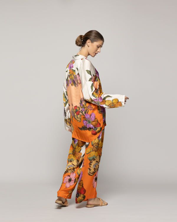 Blusa Mujer Brenna Tipo Satín Estampado Naranja Lineatre