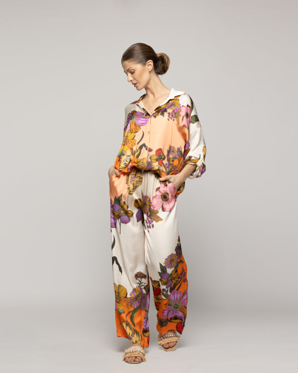 Blusa Mujer Brenna Tipo Satín Estampado Naranja Lineatre