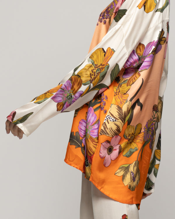 Blusa Mujer Brenna Tipo Satín Estampado Naranja Lineatre