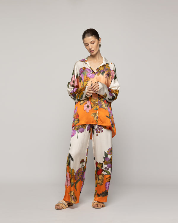 Blusa Mujer Brenna Tipo Satín Estampado Naranja Lineatre