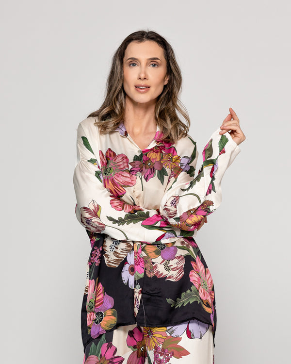 Blusa Mujer Brenna Tipo Satín Estampado Negro Lineatre