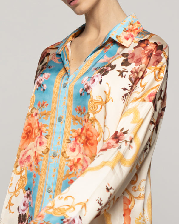 Blusa Mujer Brenna Tipo Satín Estampado Celeste Lineatre