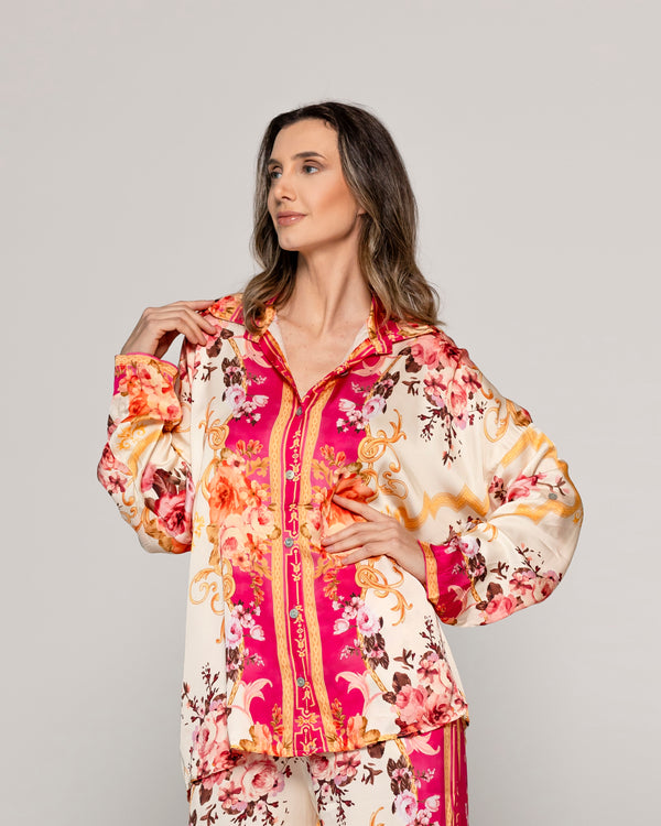 Blusa Mujer Brenna Tipo Satín Estampado  Fucsia Lineatre