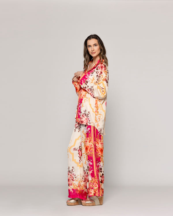 Blusa Mujer Brenna Tipo Satín Estampado  Fucsia Lineatre