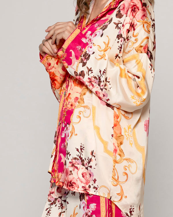 Blusa Mujer Brenna Tipo Satín Estampado  Fucsia Lineatre