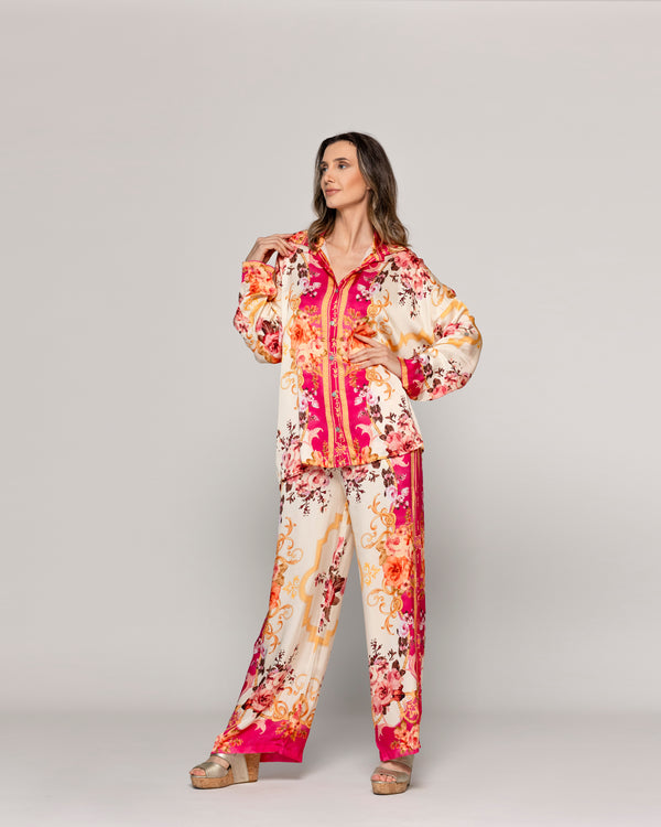 Blusa Mujer Brenna Tipo Satín Estampado  Fucsia Lineatre