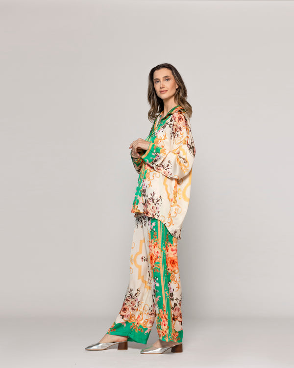 Blusa Mujer Brenna Tipo Satín Estampado  Verde Lineatre