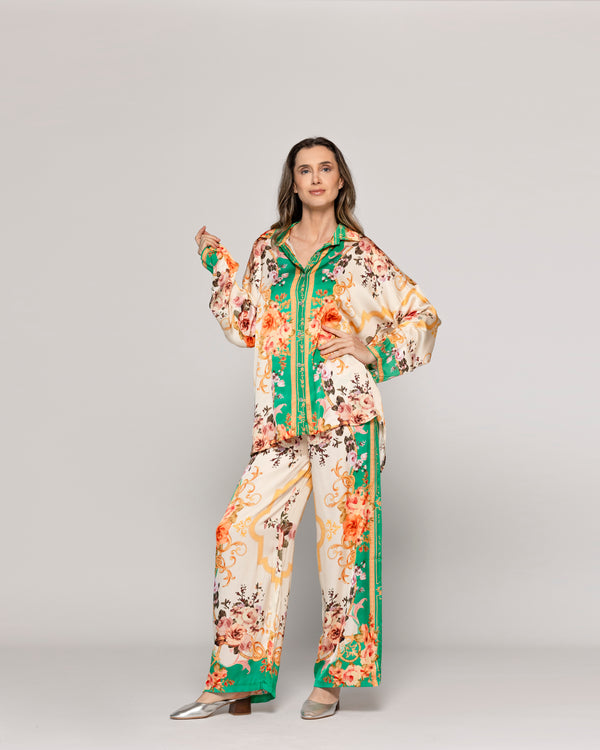 Blusa Mujer Brenna Tipo Satín Estampado  Verde Lineatre