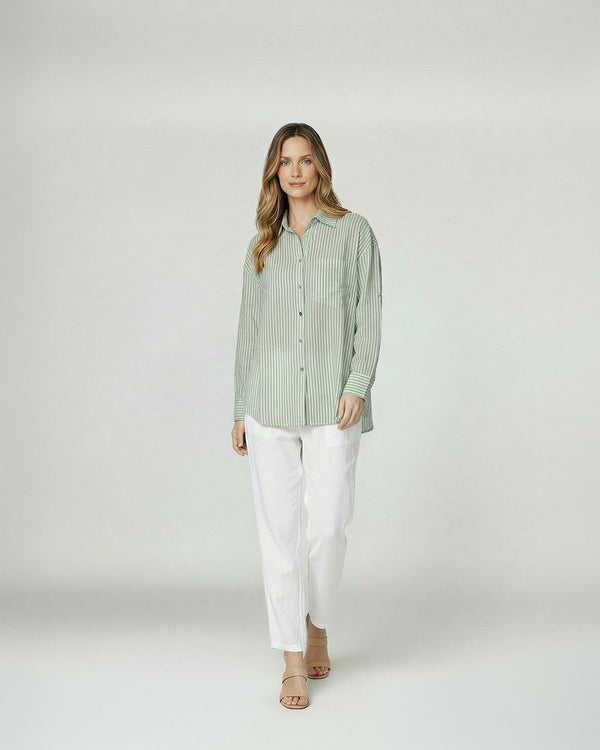 Blusa Mujer Dorotea Overside Cuello tipo camisa Manga larga Verde Lineatre