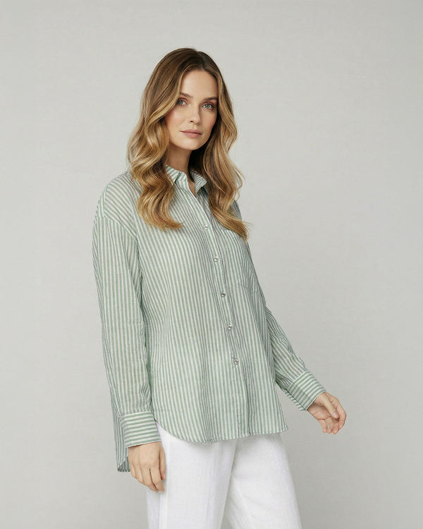 Blusa Mujer Dorotea Overside Cuello tipo camisa Manga larga Verde Lineatre