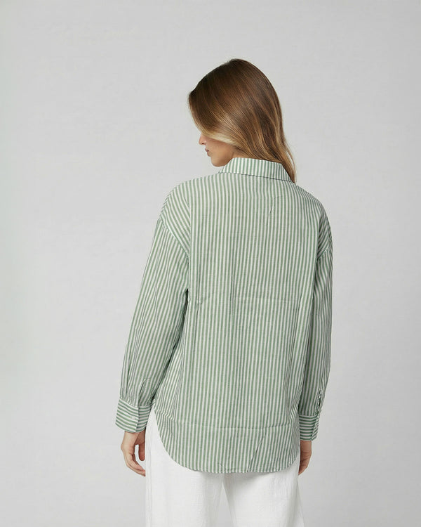 Blusa Mujer Dorotea Overside Cuello tipo camisa Manga larga Verde Lineatre