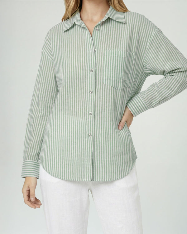 Blusa Mujer Dorotea Overside Cuello tipo camisa Manga larga Verde Lineatre