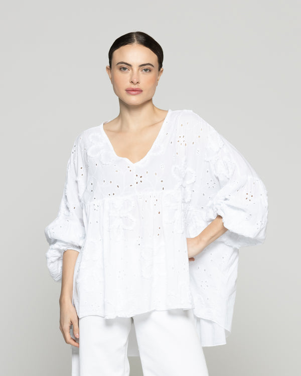 Blusa Mujer Berenice De Algodón Con Broderie Oversized Blanca Lineatre