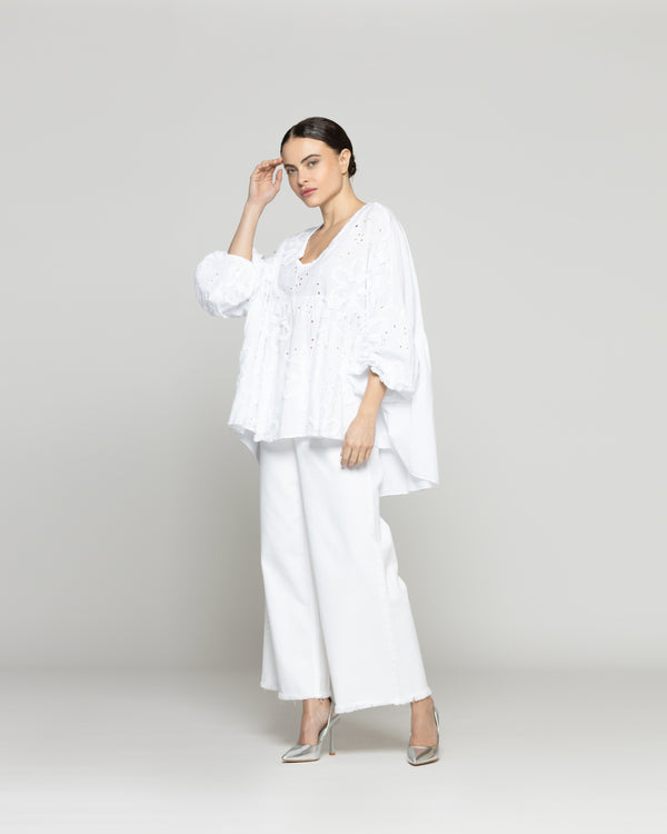 Blusa Mujer Berenice De Algodón Con Broderie Oversized Blanca Lineatre