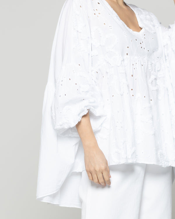 Blusa Mujer Berenice De Algodón Con Broderie Oversized Blanca Lineatre