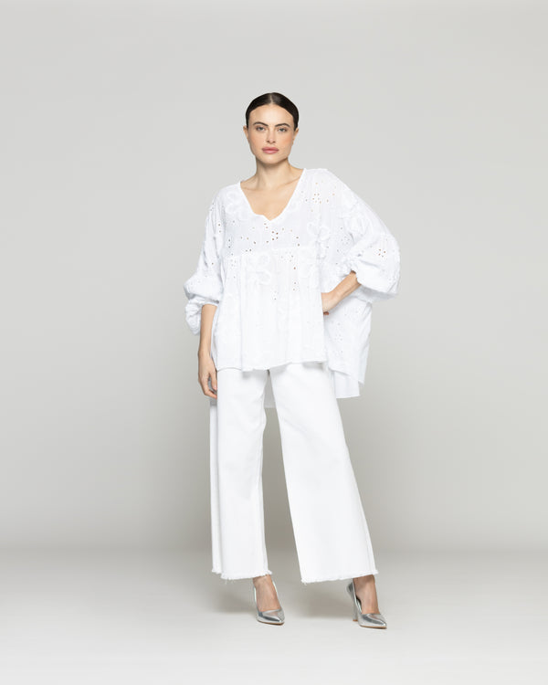 Blusa Mujer Berenice De Algodón Con Broderie Oversized Blanca Lineatre