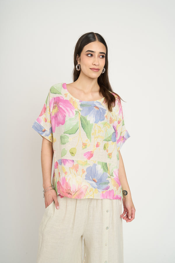Blusa Mujer Marina Lino Beige Lineatre