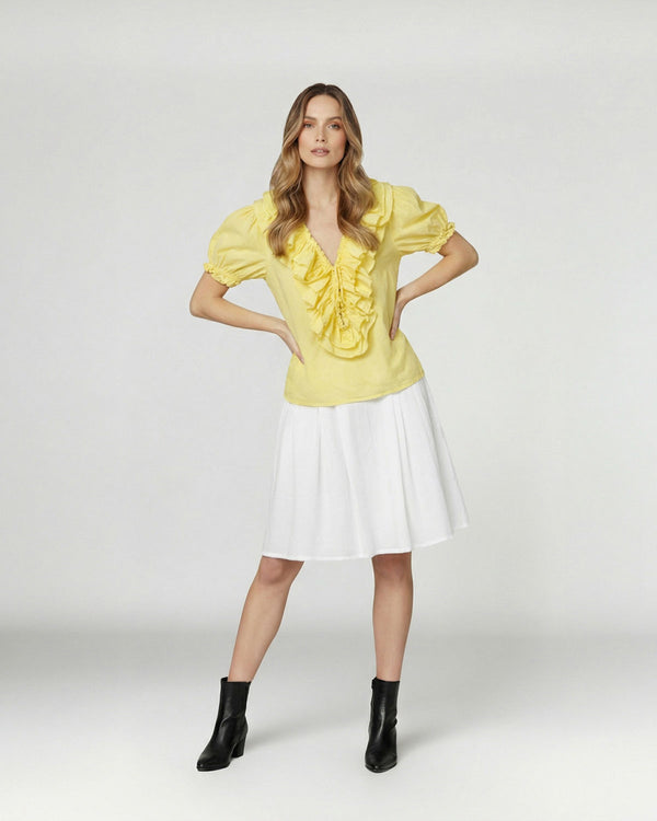 Blusa Mujer Veronica Relaxed Cuello en V Manga corta Amarillo Lineatre